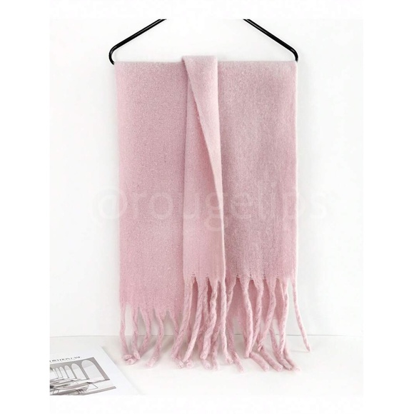 Baby Pink Wide Shawl Scarf With Tassels Fuzzy Knit - Picture 6 of 16
